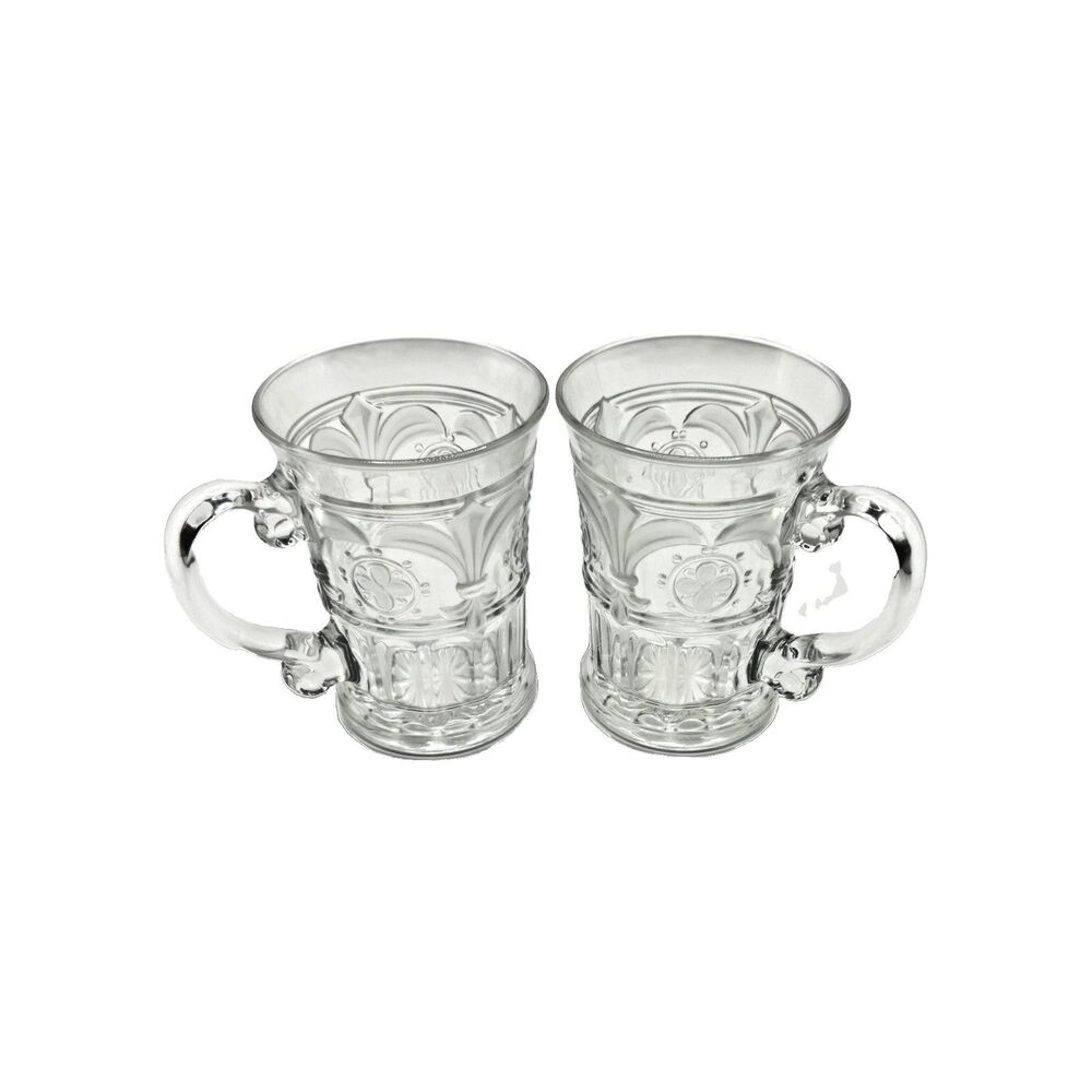 Cut Glass Fleur De Lis Frosted Mugs Set Of 2